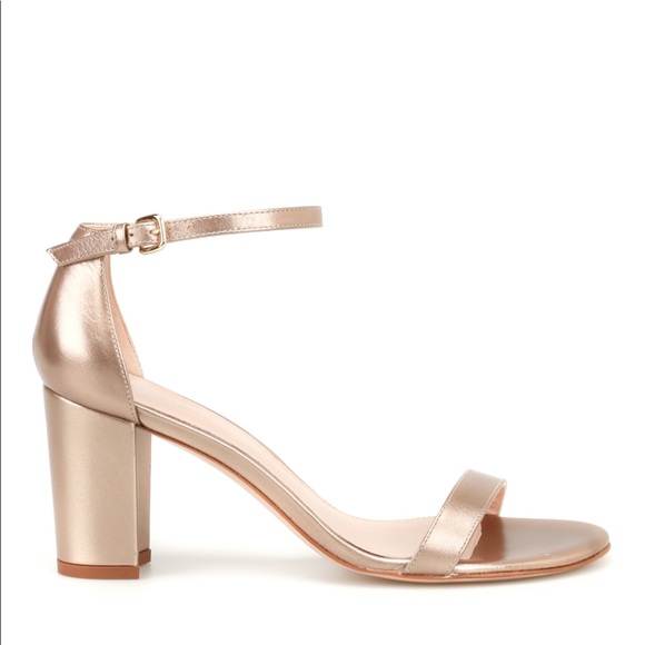 Stuart Weitzman Nearly Nude Gold Tone Sandals - Picture 2 of 8